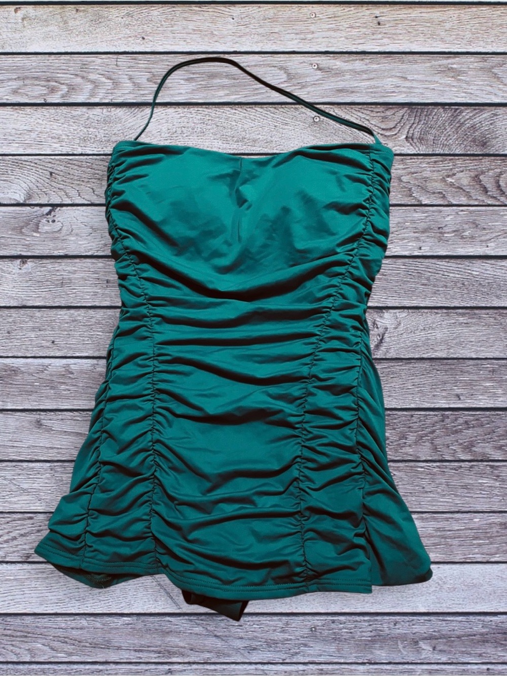 DKNY Teal Ruched Swim Dress with removable strap around neck 8